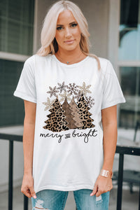 Black Leopard Christmas Tree Graphic Crew Neck T Shirt