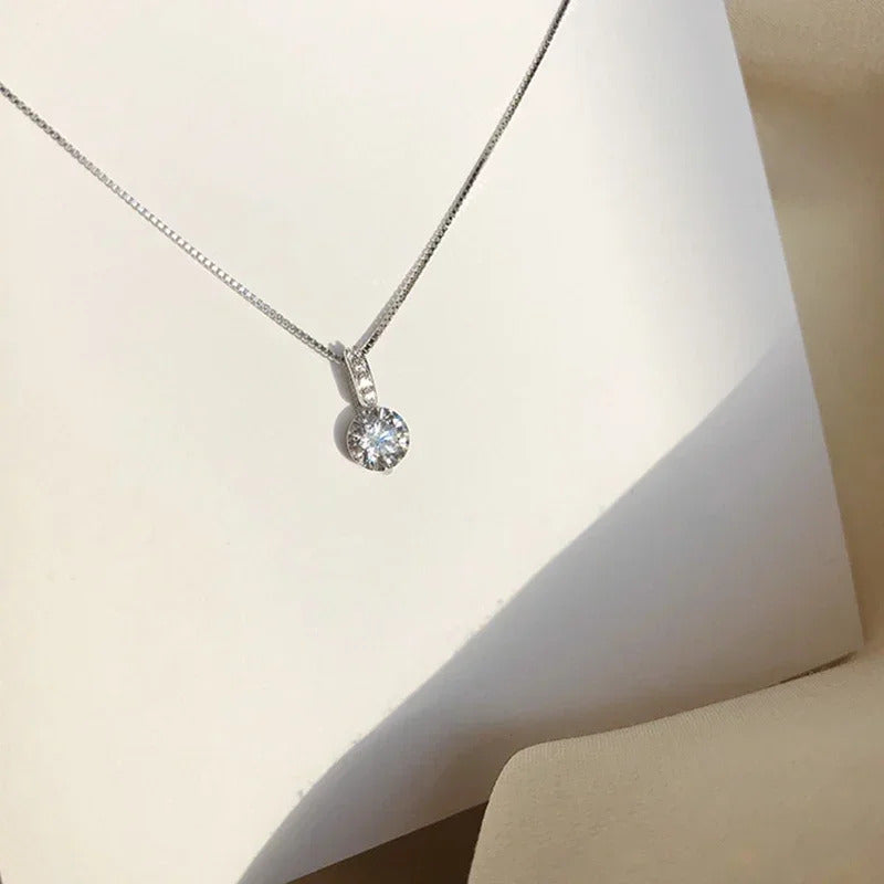 Fashion 925 Sterling Silver Round Zircon Necklace Minimalist Style Charm Choker Pendant Party Gift For Women's Fine Jewelry