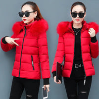 Zipper Fur Hooded Short Down Cotton Jacket Thickened Coat Fall Winter Casual Elegant Long Sleeve Warm Pockets Women Clothing New