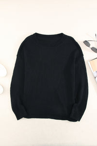 Black Oversize Knitted Drop-shoulder Sleeve Sweater