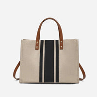 Simple Canvas Stripe Decor Bucket Handbags Women Top Handle Tote Bag Large Capacity Casual Shoulder Crossbody Bags