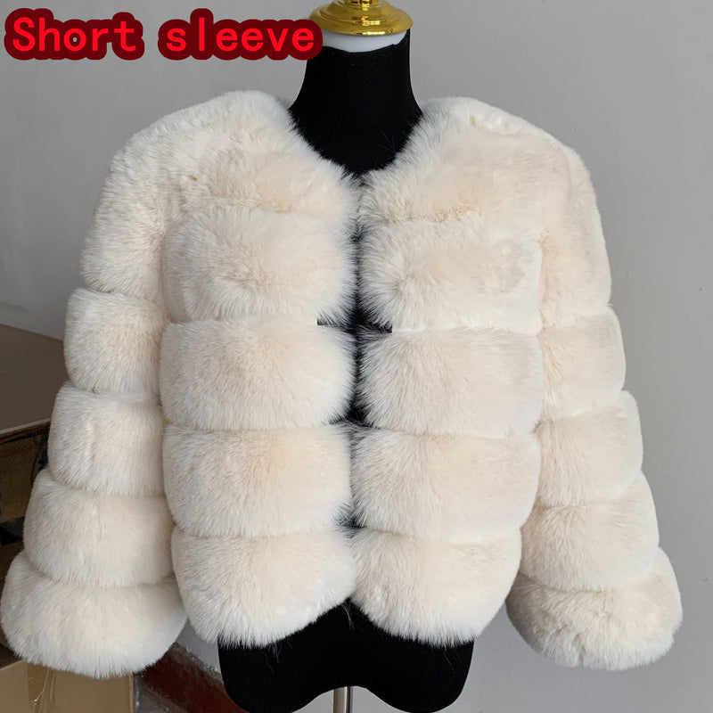 Women's Fashion faux fur coat super hot Autumn Winter women short Faux fox fur fluffy jacket high quality 7xl Ladies furry coats