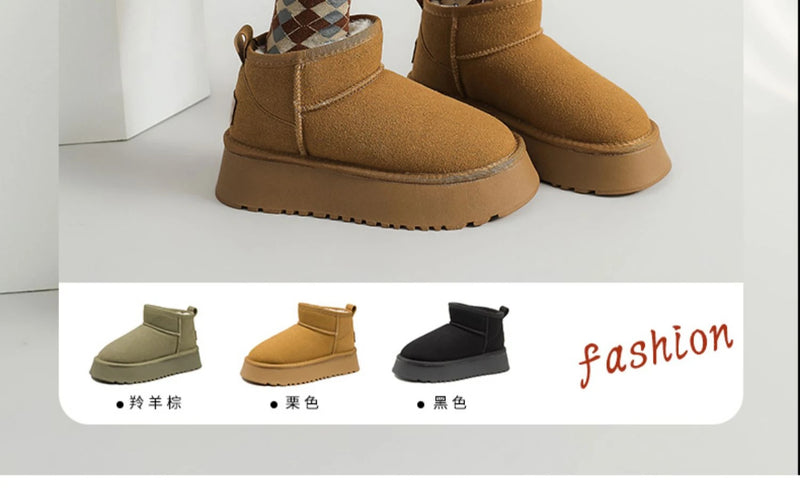 Luxury Winter Women Short Plush Warm Snow Boots Casual Shoes New Suede Fur Chelsea Ankle Boots Flats Platform Ladies Shoes