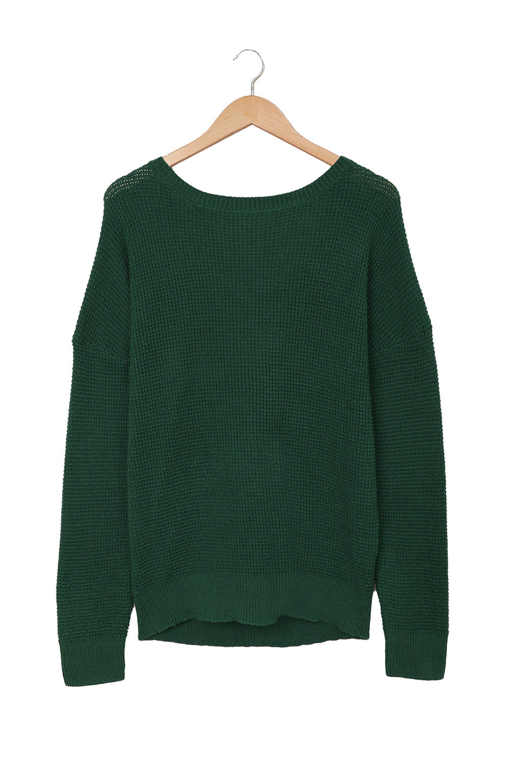 Green Cross Back Hollow-out Sweater