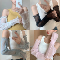 Elegant Summer Lace Sleeve Sun-protective Arm Cover Ice Silk Chiffon Edge Sunshade Sleeve for Women Driving Car