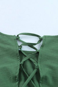 Green Bubble Sleeves Crop Top