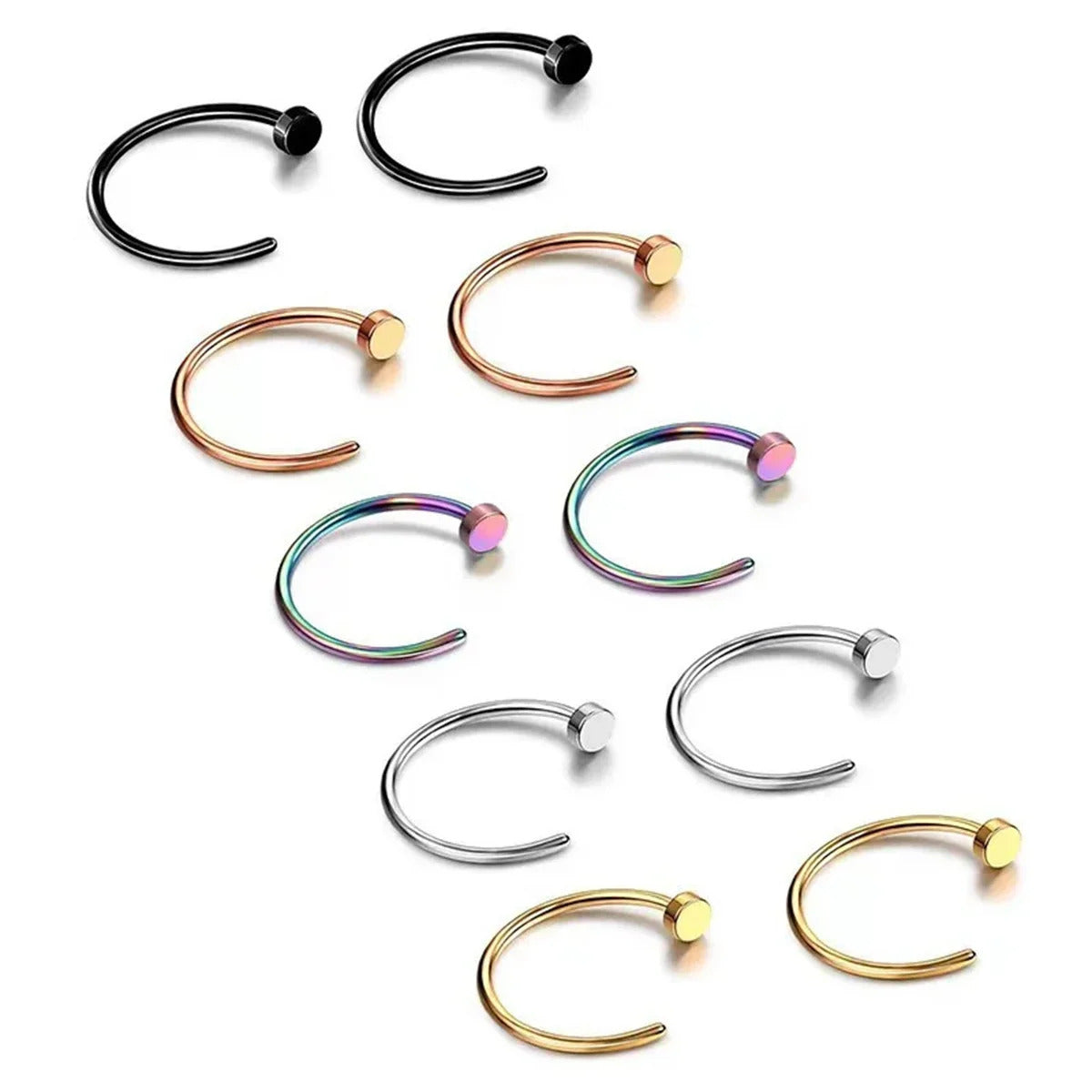 2/10pcs 20G Fake Nose Rings for Women Men,316L Stainless Steel Clip On Lip Rings Labret Ring Nose Piercing Jewelry