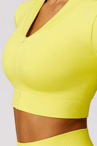 Yellow Long Sleeve Crop Top and Flare Pants Workout Set