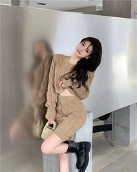 Two Piece OF Pullover Autumn/Winter Knitted Sweater Set Pure Desire Short Sweater Sexy Spicy Girl Arm Wrap Skirt Sweater Female