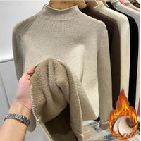 Turtleneck Winter Sweater Women Elegant Thicken Velvet Lined Warm Sueter Knitted Pullover Slim Tops Jersey Knitwear Jumper New