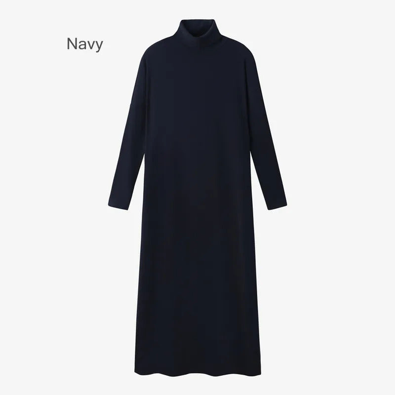 AS 2024 winter turteneck thicken ribbing dress soft and comfortable basic turn-down collar maxi dress ( Ship out in 1 day)