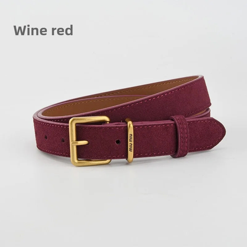 Luxury New Double Genuine Leather Belt for Women Cowhide Suede Belts with Trendy Square Alloy Buckle Ideal for Dresses and Jeans