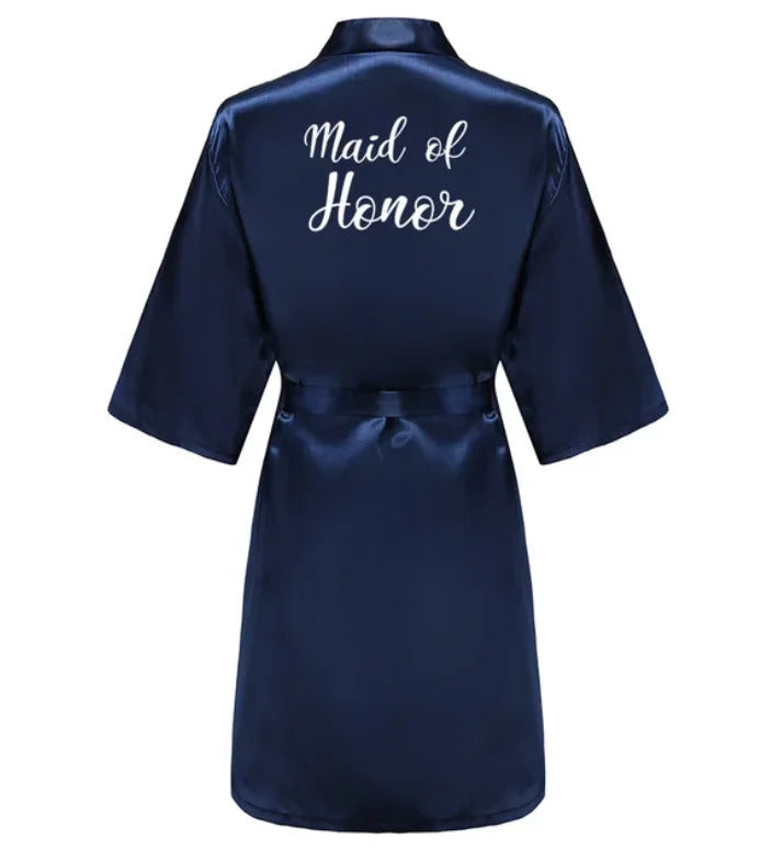 Satin Silk Robes Plus Size Wedding Bathrobe Bride Bridesmaid Mother Maid of Honor Gown Women Clothing Sleepwear Navy Blue