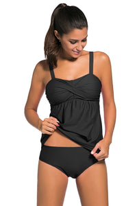 Black 2pcs Swing Tankini Swimsuit