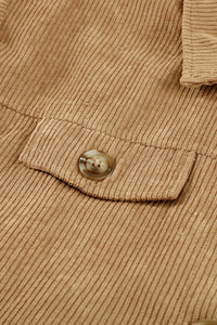 Khaki Ribbed Corduroy Long Sleeve Jacket with Pocket