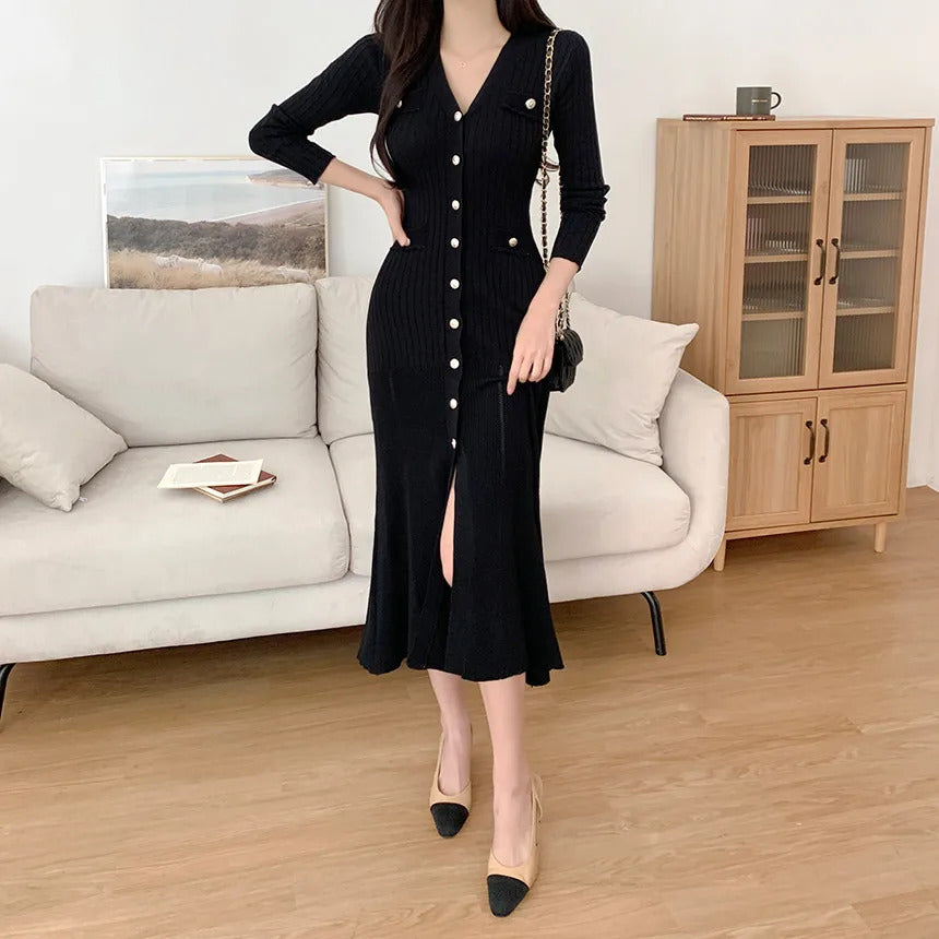 Summer Midi Dress Women Knitted Black Bodycon Korea Style Ruffle Ladies Dresses Elegant Fashion Casual Woman Dress 2024