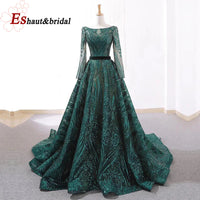 Dubai A-Line Luxury Wedding Evening Dress for Women Muslim 2024 Long Sleeves Sequin Plus Size Formal Prom Party Gown Customized