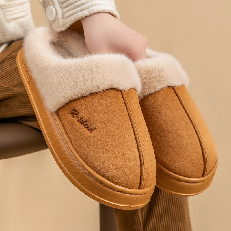 New Winter Cosy Warm Couple Style Concise Fluffy Slippers Women Men Non-slip Soft Slides Indoor Mule Ladies' Home Cotton Shoes