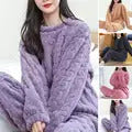 Stylish Crew Neck Pajamas Winter Pajama Set Stylish Comfortable Winter Pajamas Warm Plush 2-piece Sleepwear for Women for Autumn