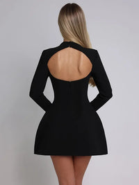 Women Long Sleeve Backless Sexy Mini Dress Elegant Autumn Winter O Neck High Waist Slim Fit Gown Fashion Lady Club Party Dresses