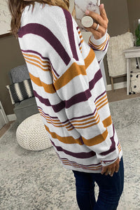 Brown Striped Crewneck Long Sleeve Sweater