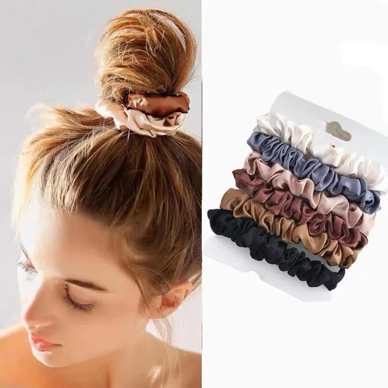 6pcs Women Simulation Silk Hair Ties Elegant Ponytail Holder Rubber Bands Hair Loop Elastic Advanced Headband Hair Accessories