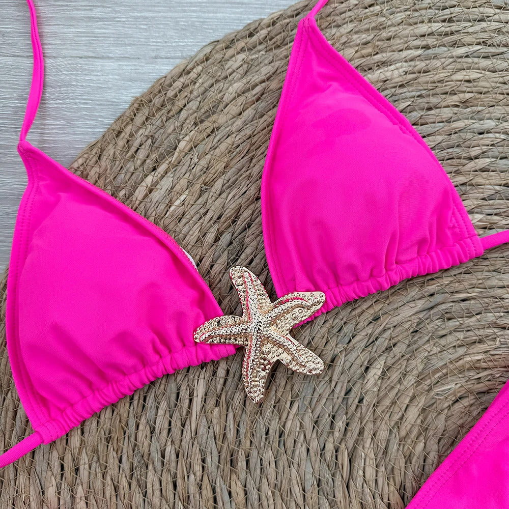 Sexy starfish 3 Pieces Bikinis 2024 Swimsuit For Women Black Swimwear Brazilian Bikini Set Biquini Female Swimuits Beachwear