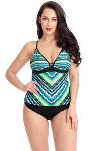 Green Scalloped Print Tankini Swimsuit