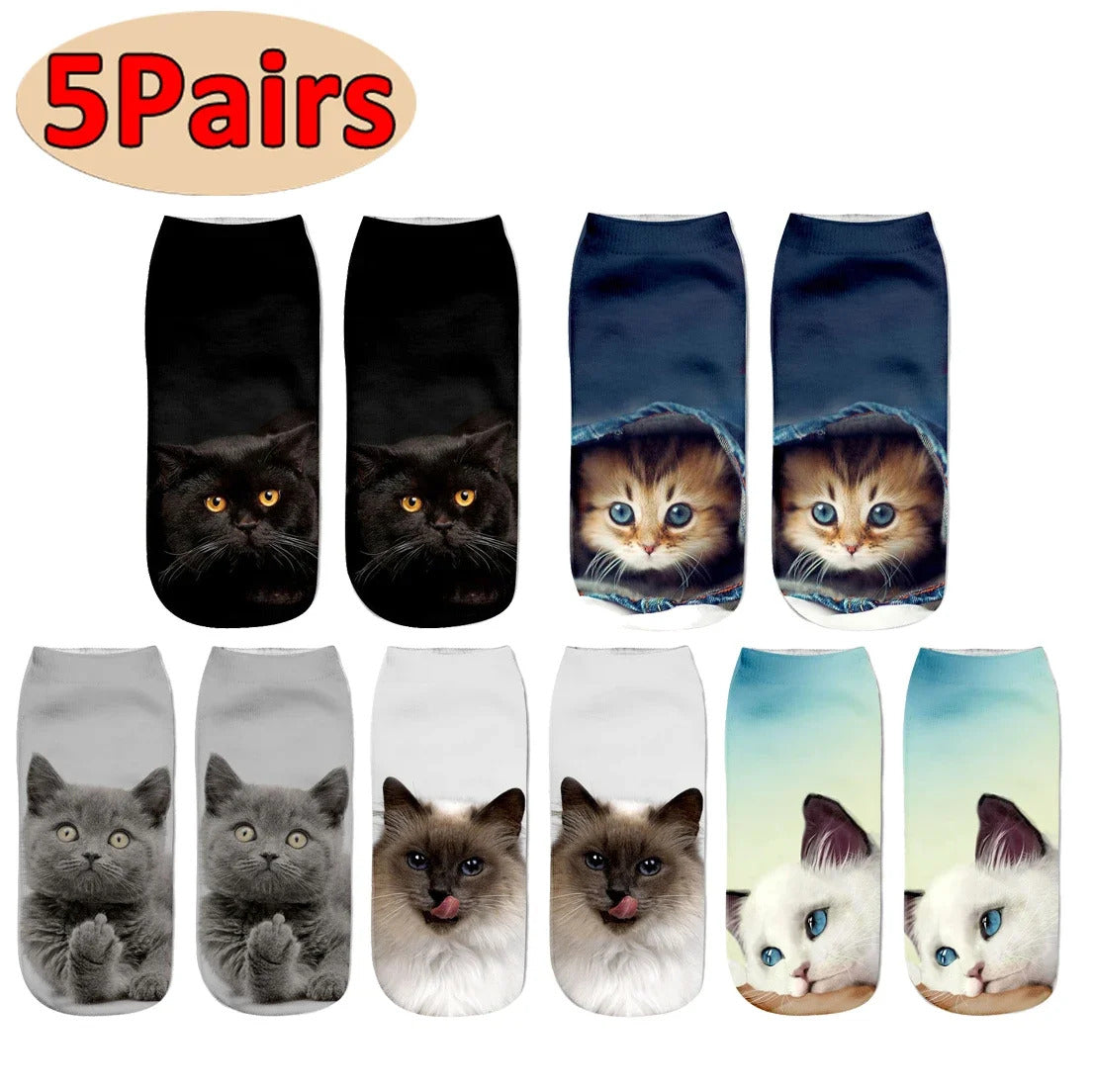 1-5Pairs Cotton Short Sock Cartoon 3D Cat Puppy Dog Animal Socks Harajuku Kawaii Women Girls Anklet Socks Breathable Casual Sox