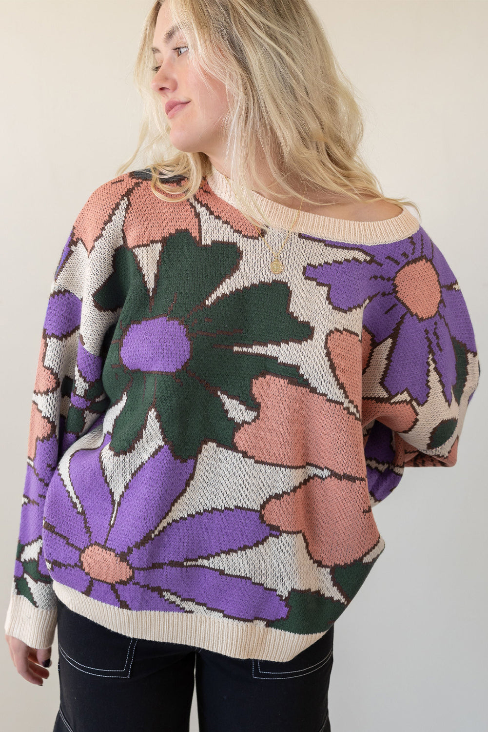 Multicolour Flower Print Loose Sweater