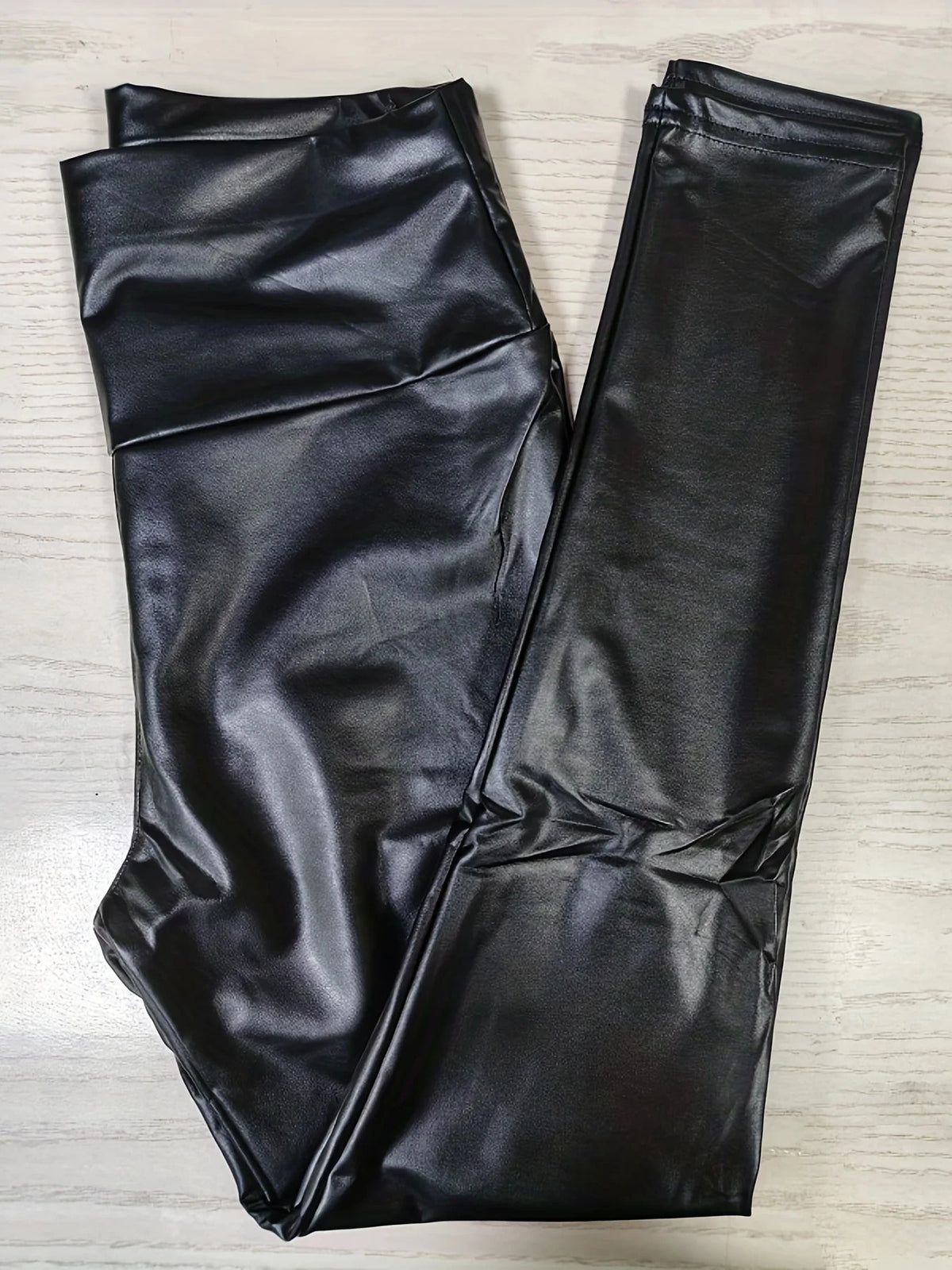 Gothic Solid PU Leather High Waist Leggings, Casual Skinny Long Length Sexy Leggings, Women's Clothing