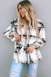 Black Plaid Button-Up Flap Pocket Shacket