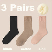 3 Pairs Women Socks Wool Autumn Winter Warm Snow Markron Color Thick Plush Hairy Soft Postpartum Stockings Floor Sleep Socks