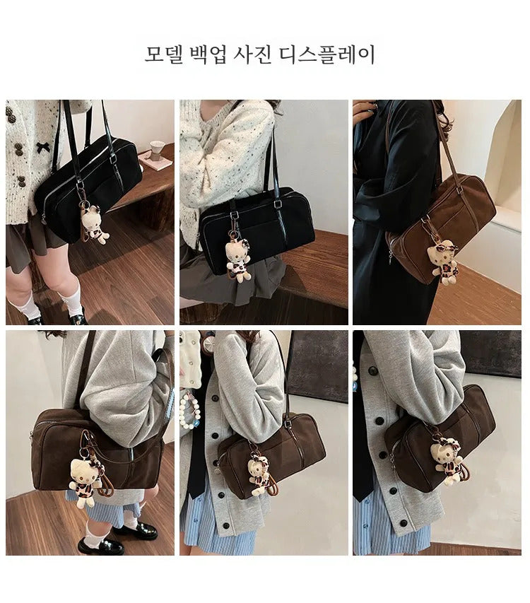 Casual Large Capaci Suede Bag Women 2024 New Autumn and Winter Retro Brown Commuter Shoulder Bag Pillow Bag