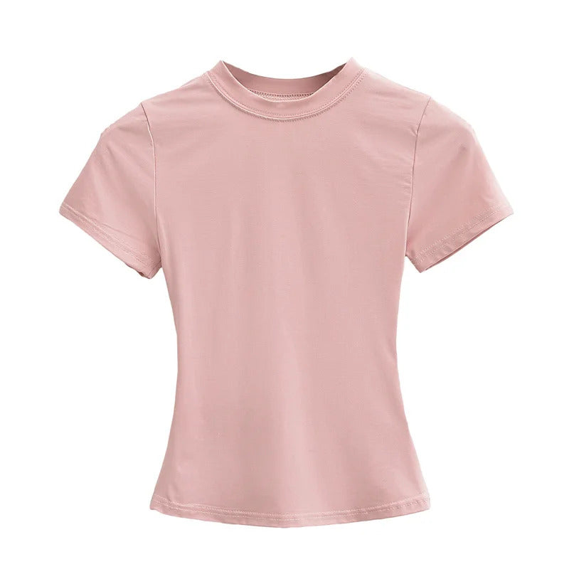 2024 New High Quality Casual T shirt Sexy Slim Short Sleeves Fashion Trend Solid Women Clothing y2k Tops