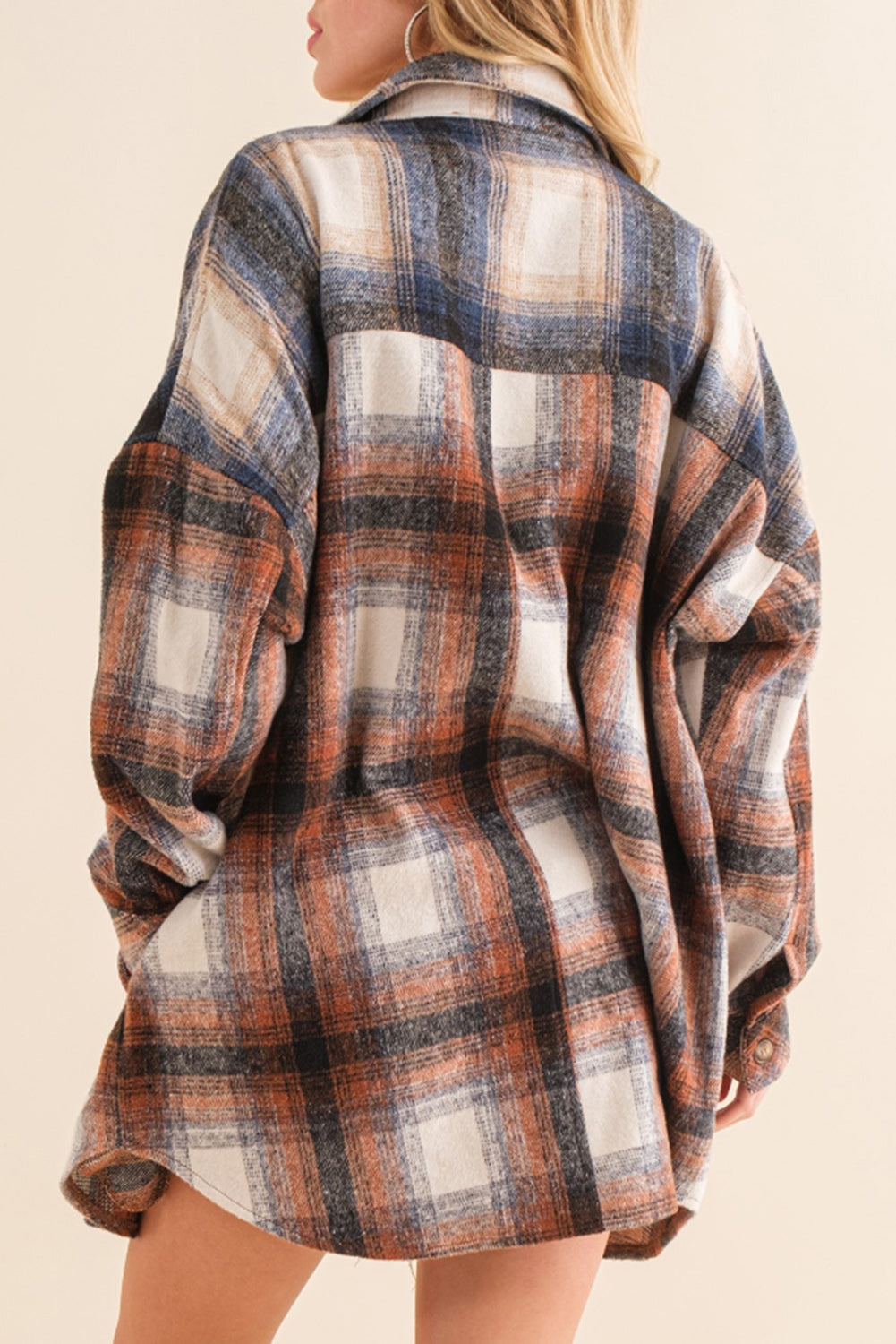 Brown Retro Plaid Button up Long Sleeve Shacket with Pockets