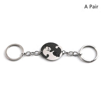 Cute Hug Cat Keychain Creative Patchwork Heart Round Keyring Couple Lovers Key Chains Bag Pendant Car Keyholder Accessories Gift