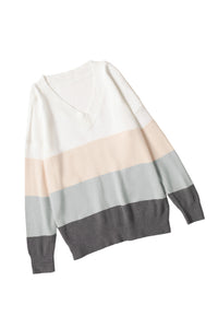 Colorblock V Neck Pullover Sweater