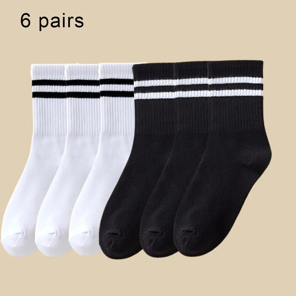 6/12 Pairs Women Mid Socks Solid Color Breathable Comfortable In Autumn Winter Sweat Absorbing High-Quality Casual Socks Sports