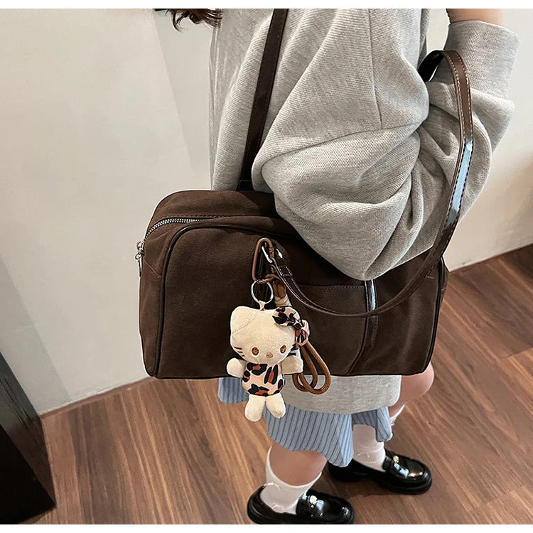 Casual Large Capaci Suede Bag Women 2024 New Autumn and Winter Retro Brown Commuter Shoulder Bag Pillow Bag