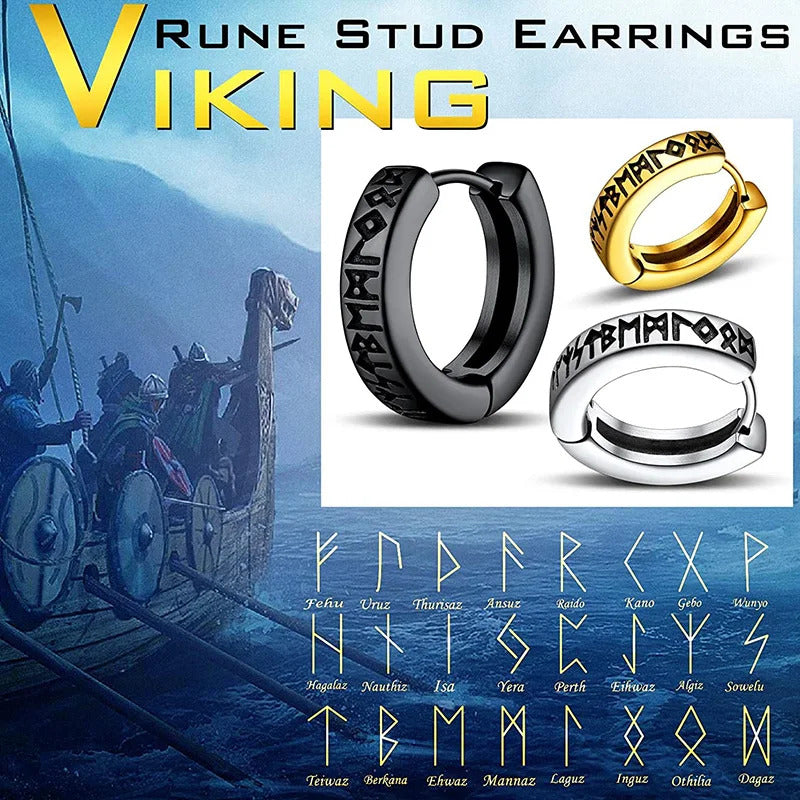 Stainless Steel Norwegian Viking Rune Hoop Earrings For Men Woman Unisex 12 Mm Huggie Hoop Religious Earring Jewelry