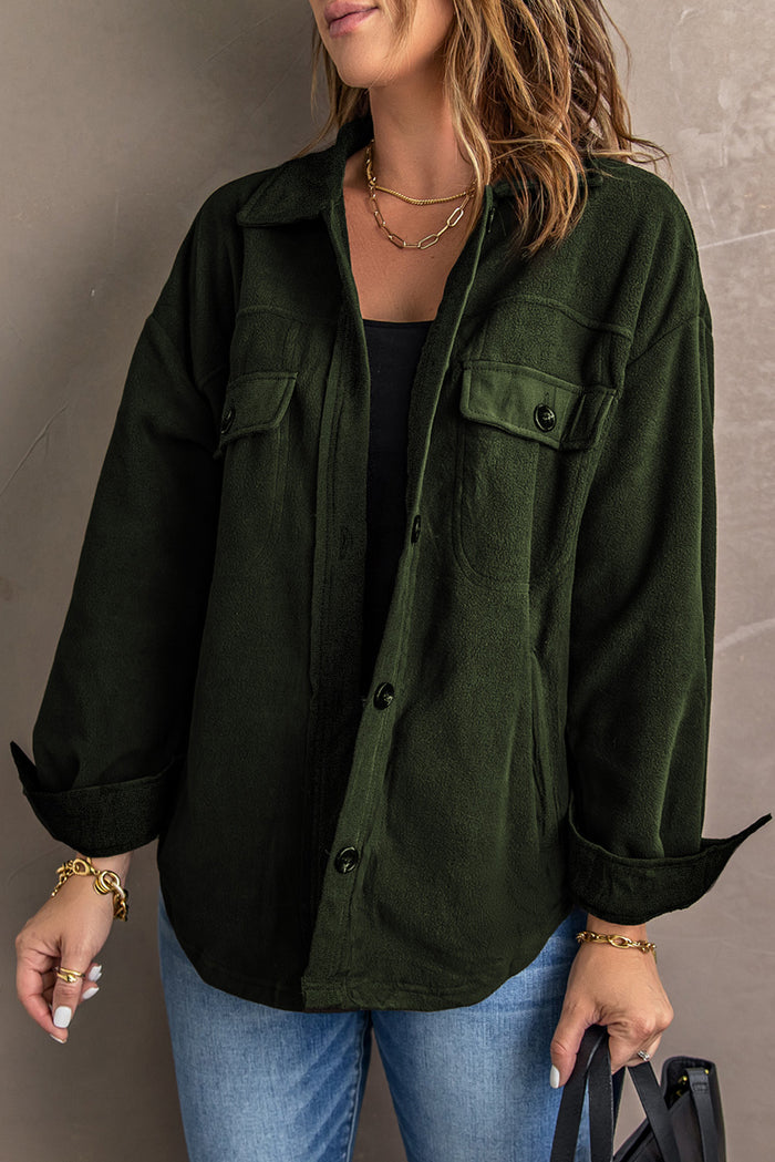 Green Turn Down Collar Buttoned Shirt Jacket