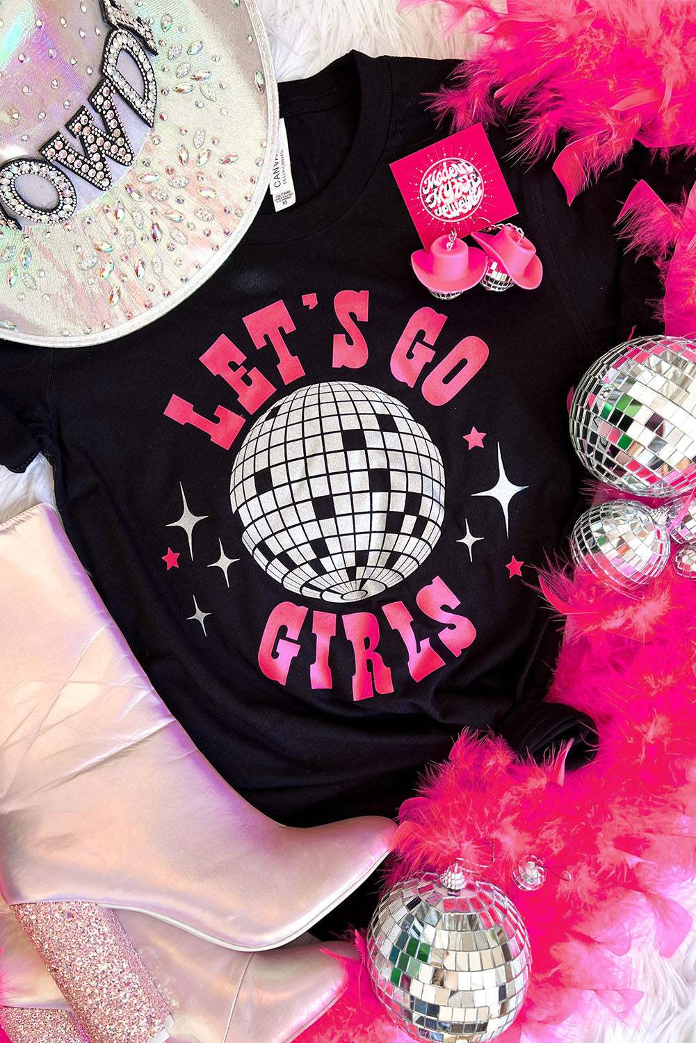 Black LET'S GO GIRLS Disco Ball Graphic Tee