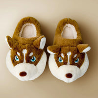 Women Indoor Cotton Slippers Cute Cartoon Dog Winter Warm Shoes Couples Home Floor Slides Anti-slip  Female Male House Footwear