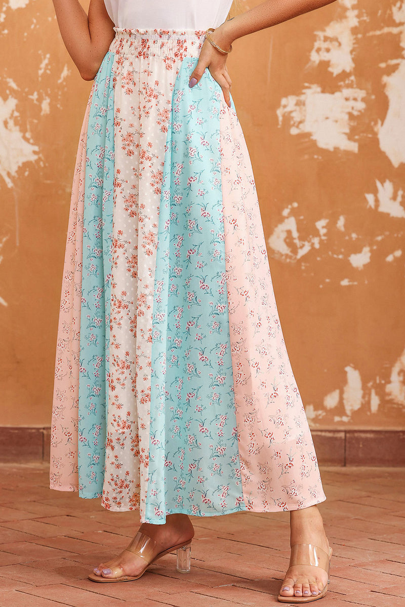 White Multi Floral Print Maxi Skirt