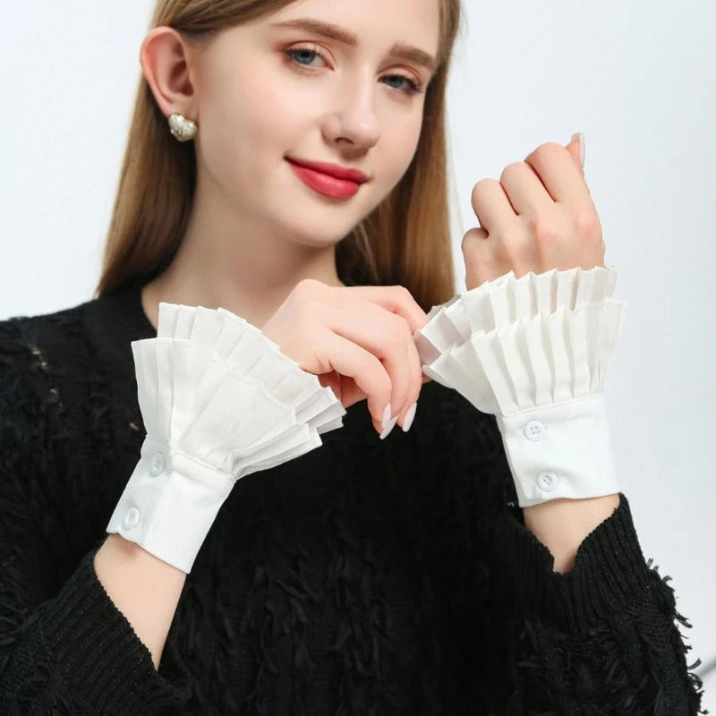 Female Sweater Fake Sleeves Hollow Out Crochet Floral Lace Horn Cuffs Embroidery Flounces Ruffles Elastic Wrist Warmers