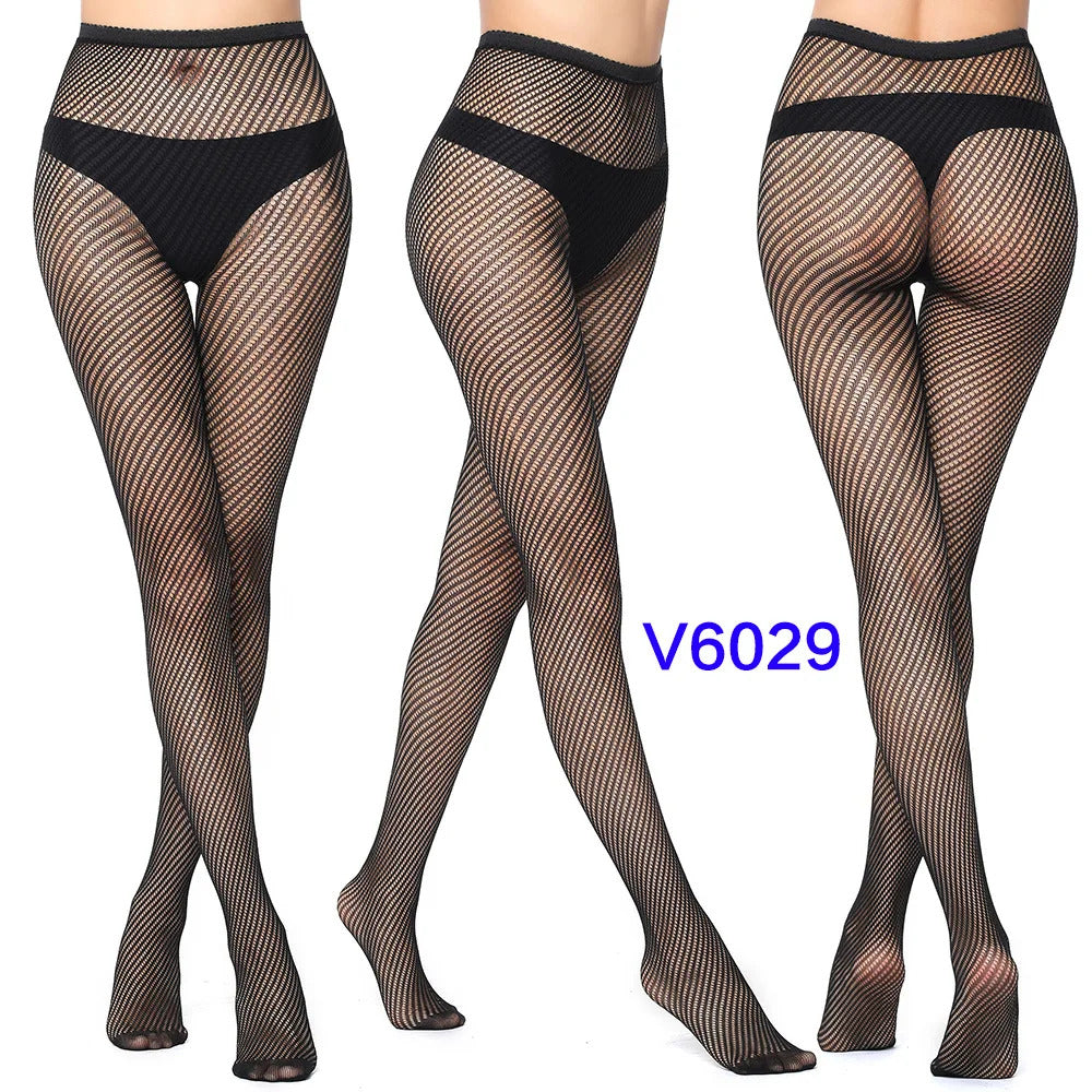 Women Sexy Fishnet Tights Jacquard Weave Seamless Pantyhose Yarns Garter Grid Fish Net Stockings Black Spider Gothic Lace Tights