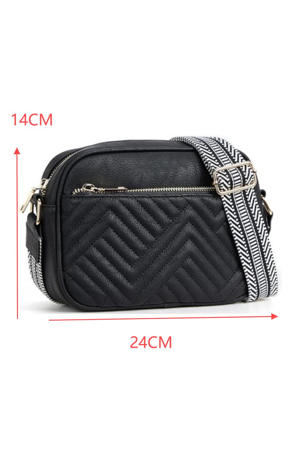 Black Quilted Faux Leather Crossbody Bag 22*6*16cm