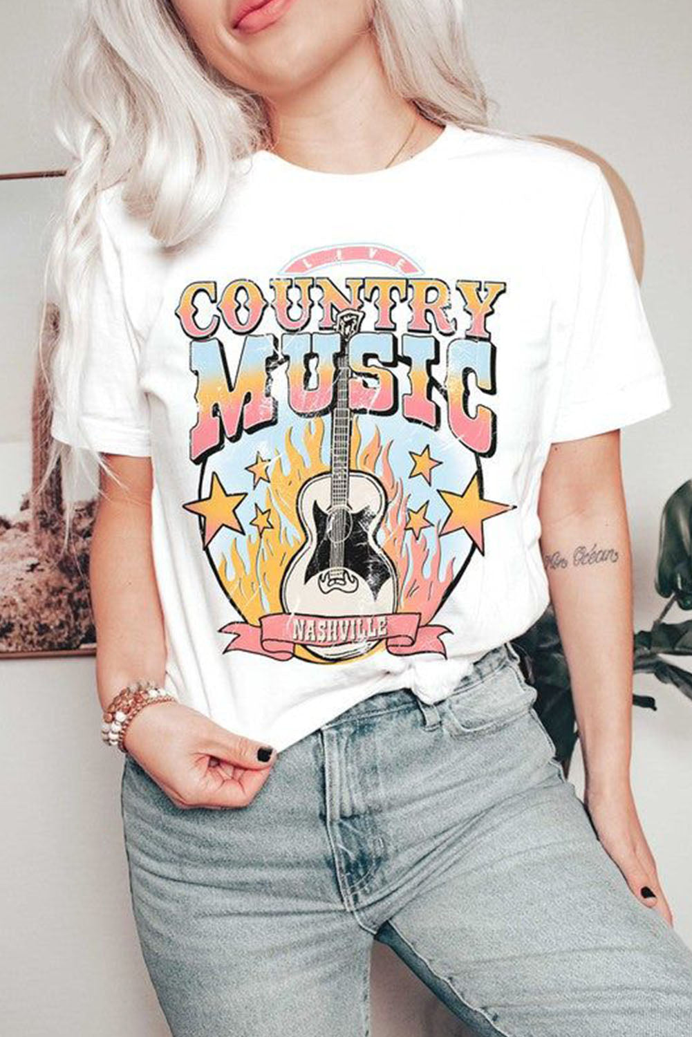 White COUNTRY MUSIC NASHVILLE Graphic Tee