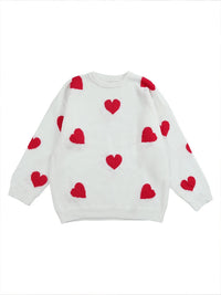 Sporty chic Women's Plus Size Valentine's Day Heart Pattern Sweater Casual Long Sleeve Drop Shoulder Sweater Women's